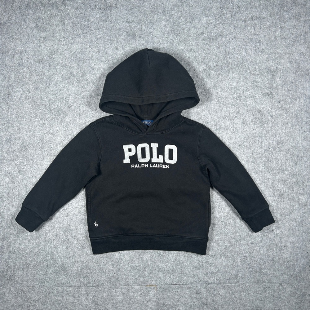 Polo Ralph Lauren Hoodie Kids Size 3 Black Fleece Pullover Logo Graphic Casual